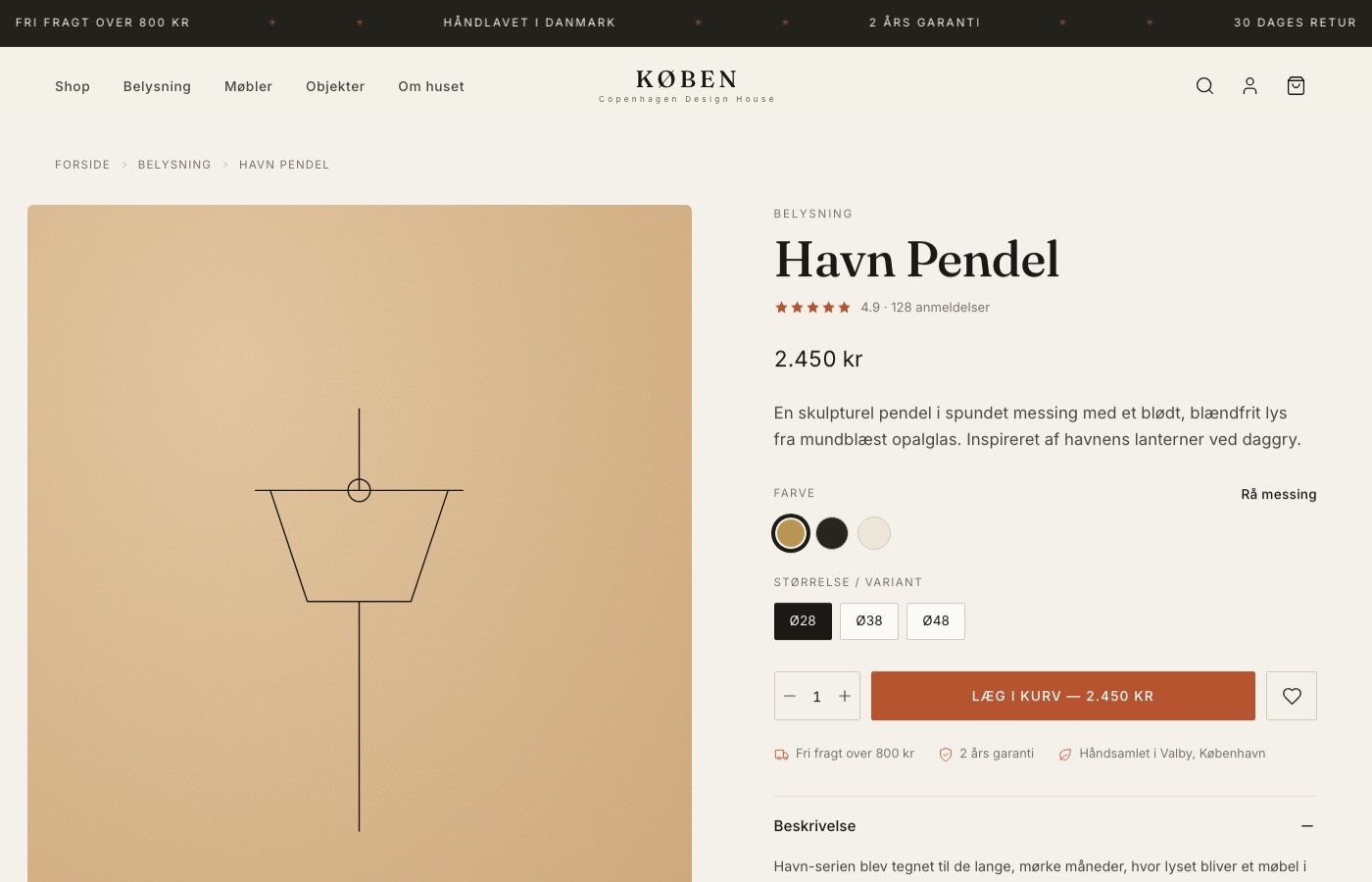 Produktside på hjemmesiden til KØBEN designhus